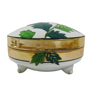 JAPAN Porcelain Lusterware Hand Painted Floral 5" Footed Trinket Jewelry Box